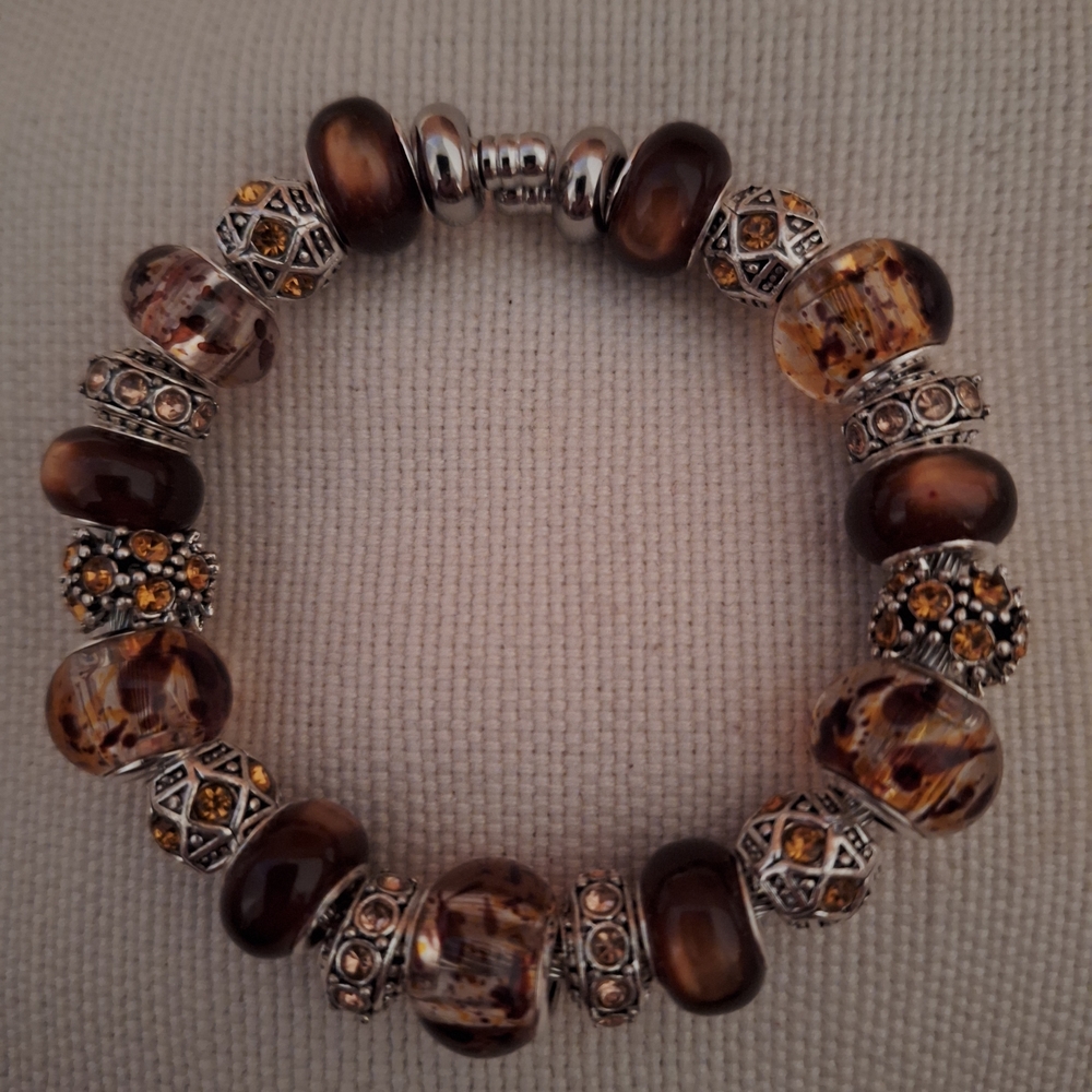 Elegant Brown and Silver Beaded Bracelet